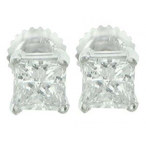 2.12 CT Princess Cut Diamond Stud Earrings White Gold